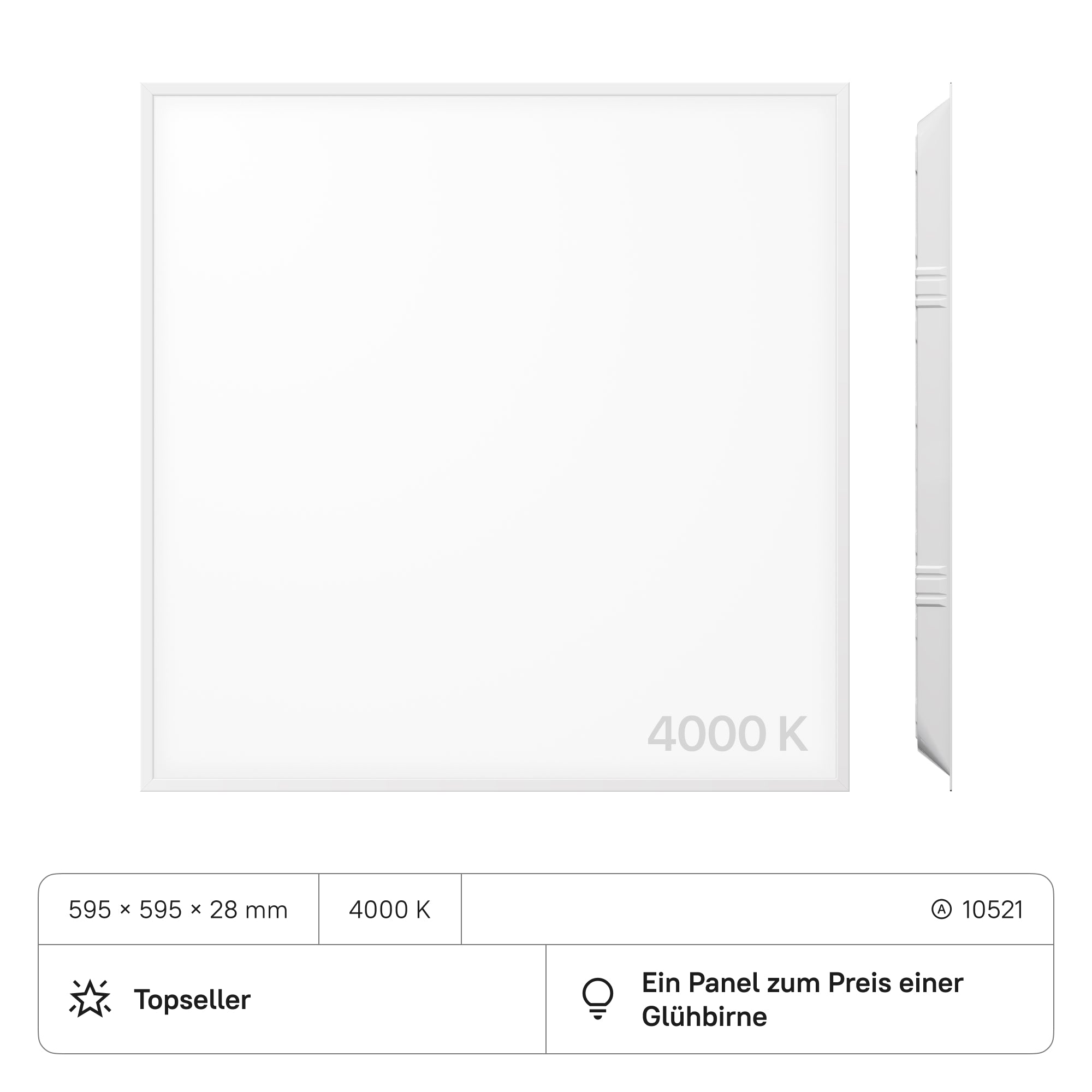 PROSTO LED Panel 595x595x28 (CRI>80) 40W kein Flimmern 4000lm (2 Stück)