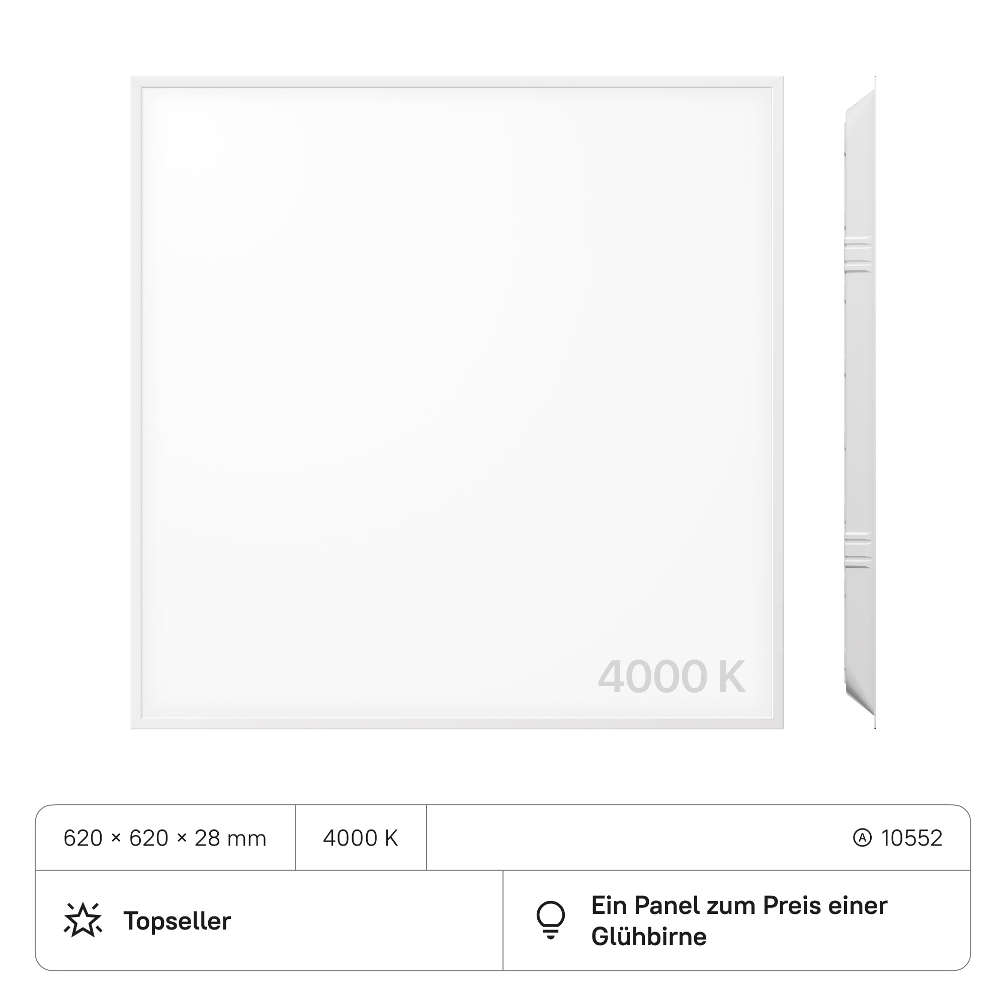 PROSTO LED Panel 620x620x28 (CRI>80) 40W kein Flimmern 4000lm (2 Stück)