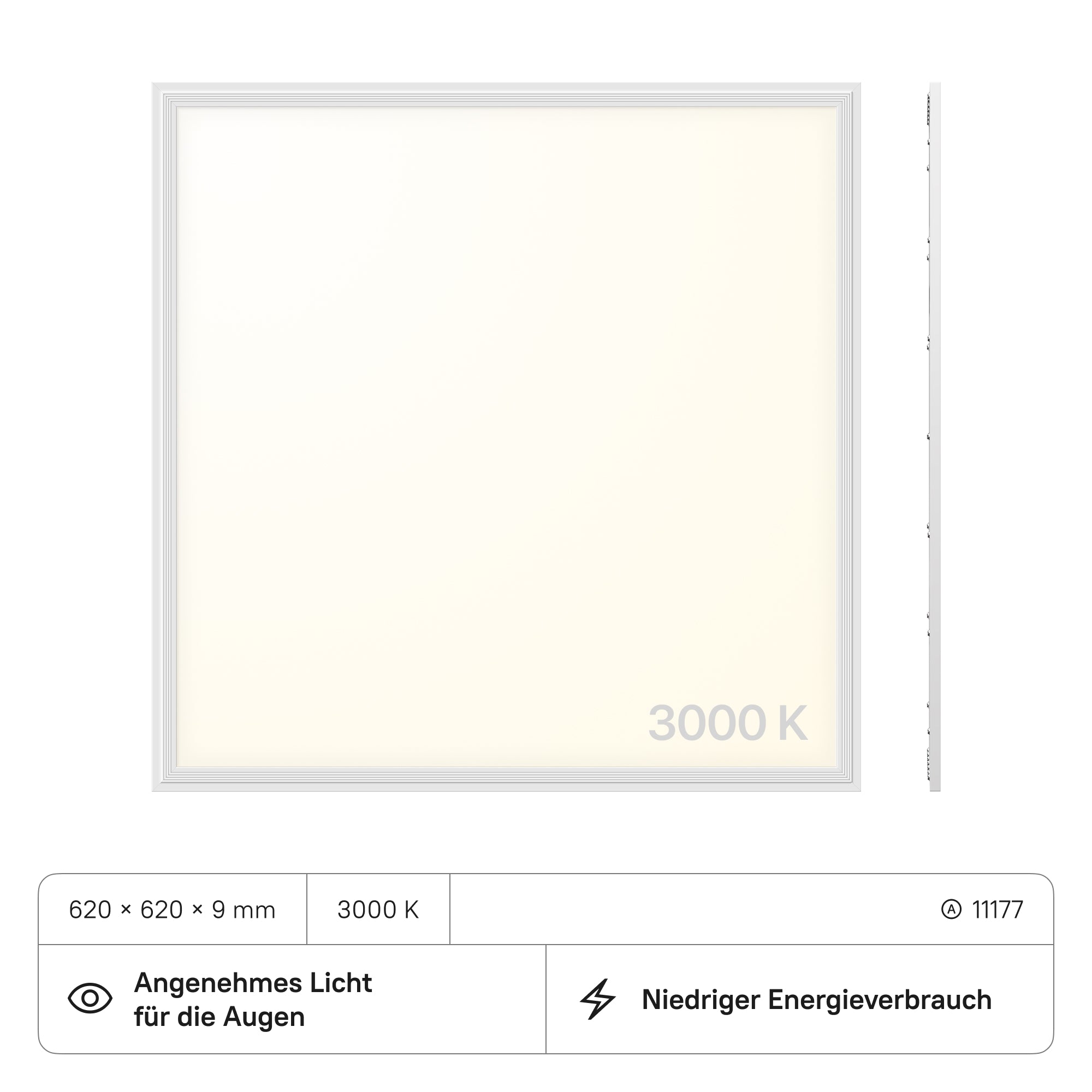 LECOM LED Panel 620x620x9 (CRI>90) 40W UGR<19 PMMA kein Flimmern 3960lm