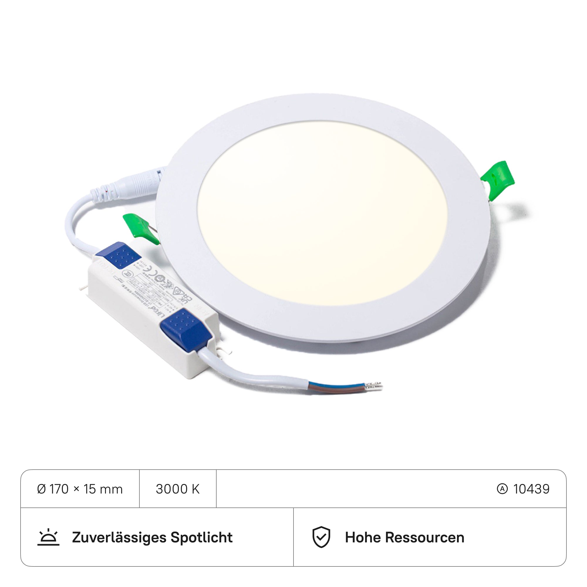 LECOM Einbaustrahler Rund ø170x15 mit Trafo (CRI>80) 12W 960lm (10 Stück)