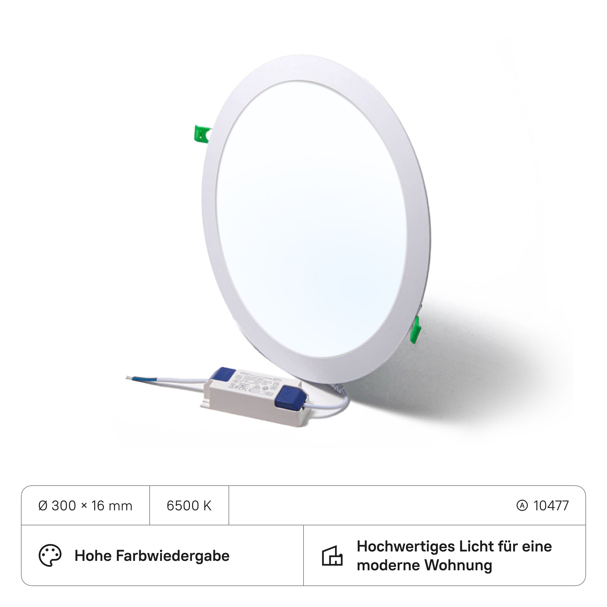 LECOM Einbaustrahler Rund ø300x16 mit Trafo (CRI>80) 24W 2160lm (10 Stück)