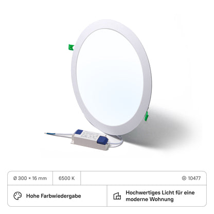 LECOM Einbaustrahler Rund ø300x16 mit Trafo (CRI>80) 24W 2160lm (10 Stück)