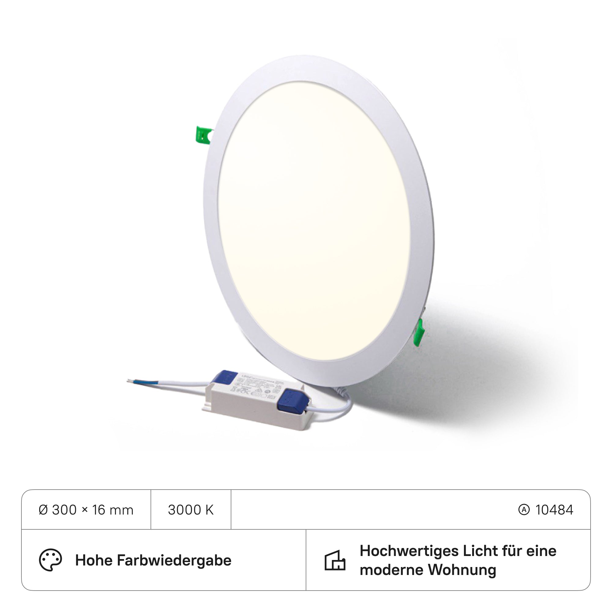 LECOM Einbaustrahler Rund ø300x16 mit Trafo (CRI>90) 24W 2160lm (10 Stück)
