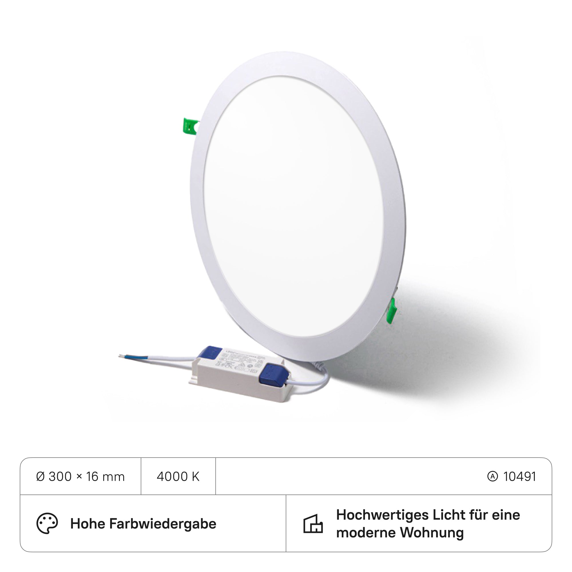 LECOM Einbaustrahler Rund ø300x16 mit Trafo (CRI>90) 24W 2160lm (10 Stück)