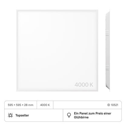 PROSTO LED Panel 595x595x28 (CRI>80) 40W kein Flimmern 4000lm (2 Stück)