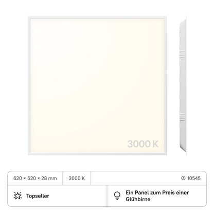 PROSTO LED Panel 620x620x28 (CRI>80) 40W kein Flimmern 4000lm (2 Stück)