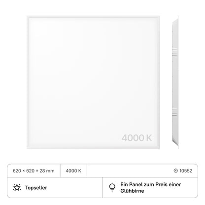 PROSTO LED Panel 620x620x28 (CRI>80) 40W kein Flimmern 4000lm (2 Stück)