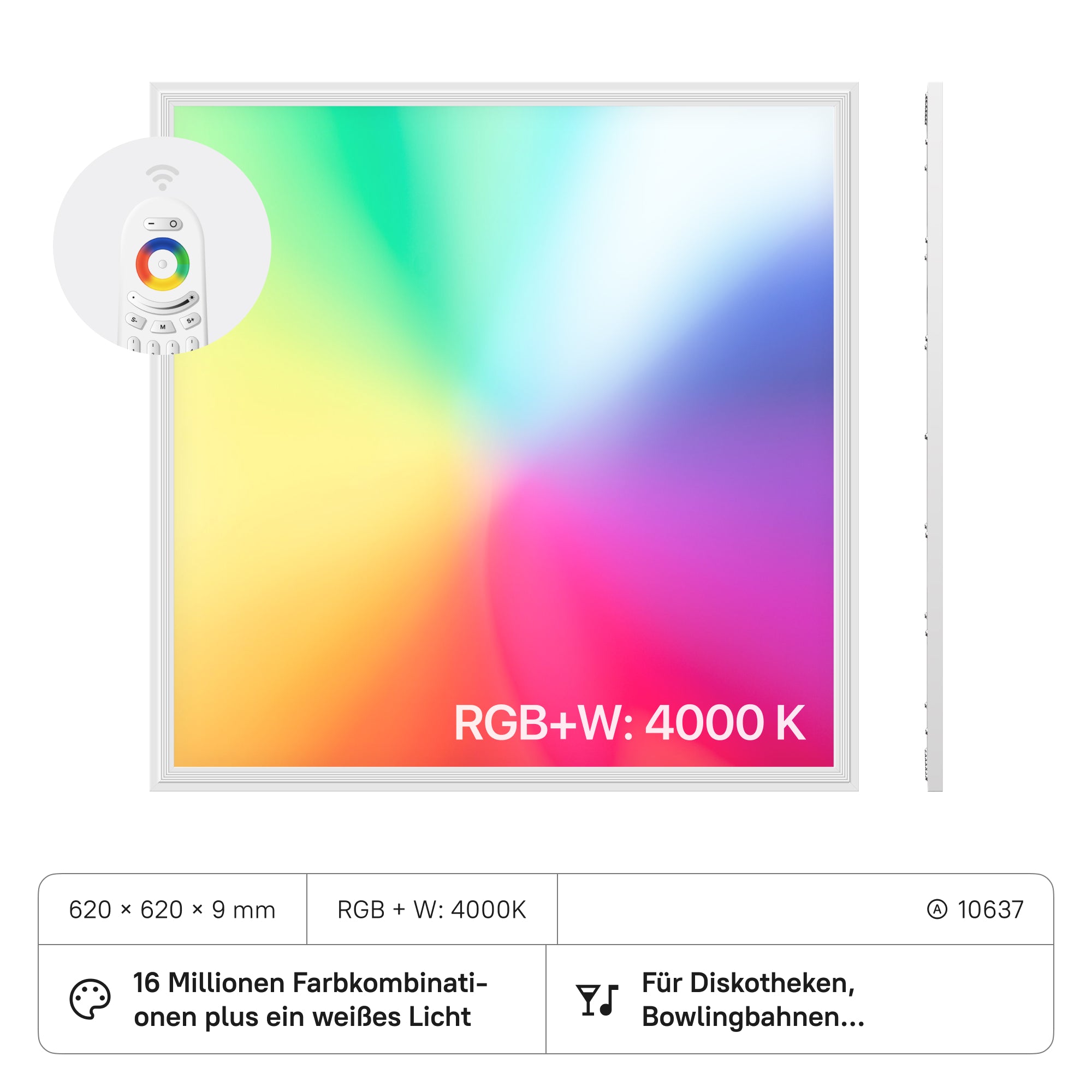LECOM LED Panel 620x620x12 (CRI>80) 40W RGB+W 4000K Dimmbar mit FB 3200lm