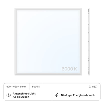 LECOM LED Panel 620x620x9 (CRI>90) 40W UGR<19 PMMA kein Flimmern 3960lm