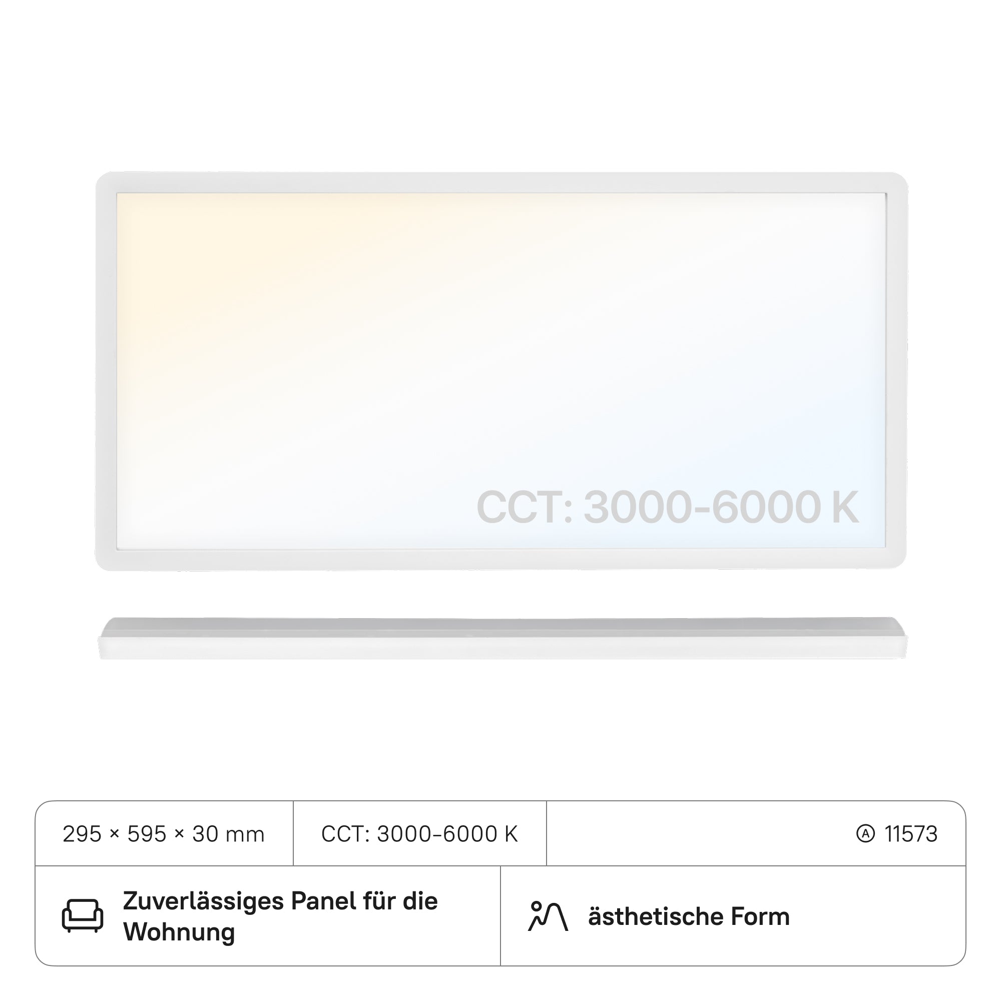 LECOM LED Panel 595x295x30 (CRI>80) 24W CCT3000-6000K mit DIP-Schalter