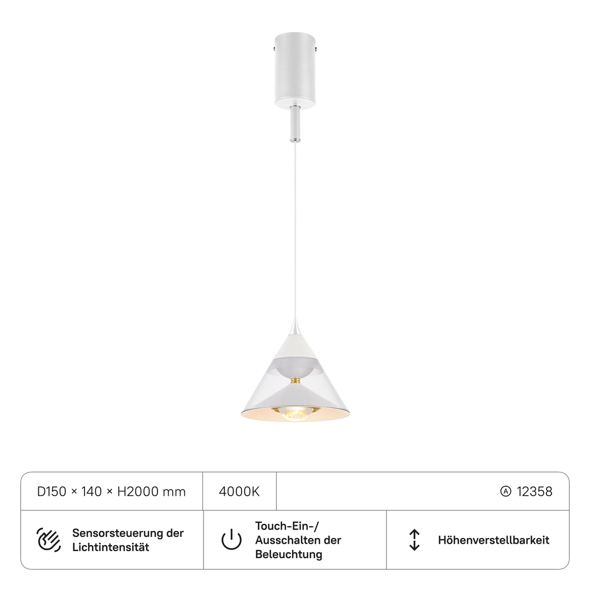 Hängelampe D150x140 mm, 29W, CRI:90, 5100, 4000K, weiss