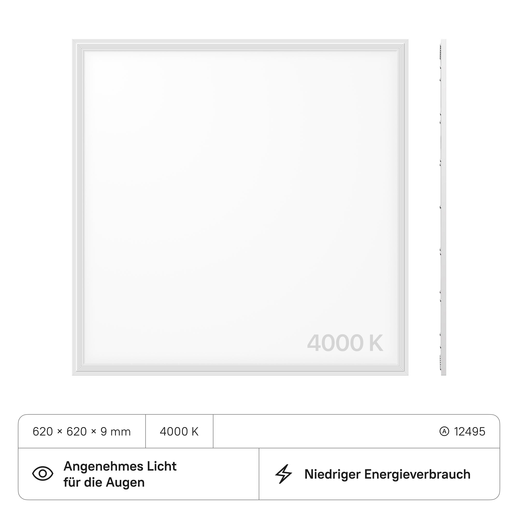 LECOM LED Panel 620x620x9 (CRI>90) 40W UGR<19 PMMA kein Flimmern 3960lm