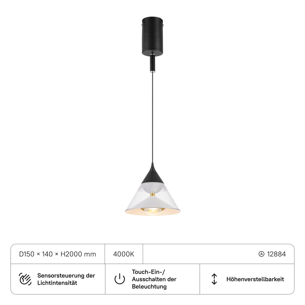 Hängelampe D150x140 mm, 29W, CRI:90, 5100, 4000K, schwarz