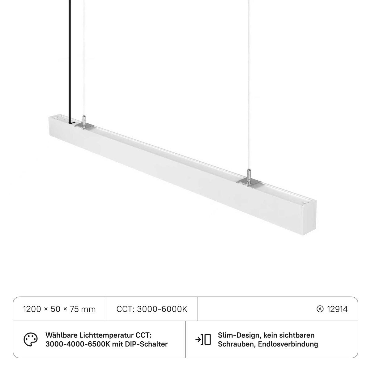 LECOM Lineare Licht 1200x50x75 (CRI:80) 30W CCT3000-6000K mit DIP-Schalter, weiss