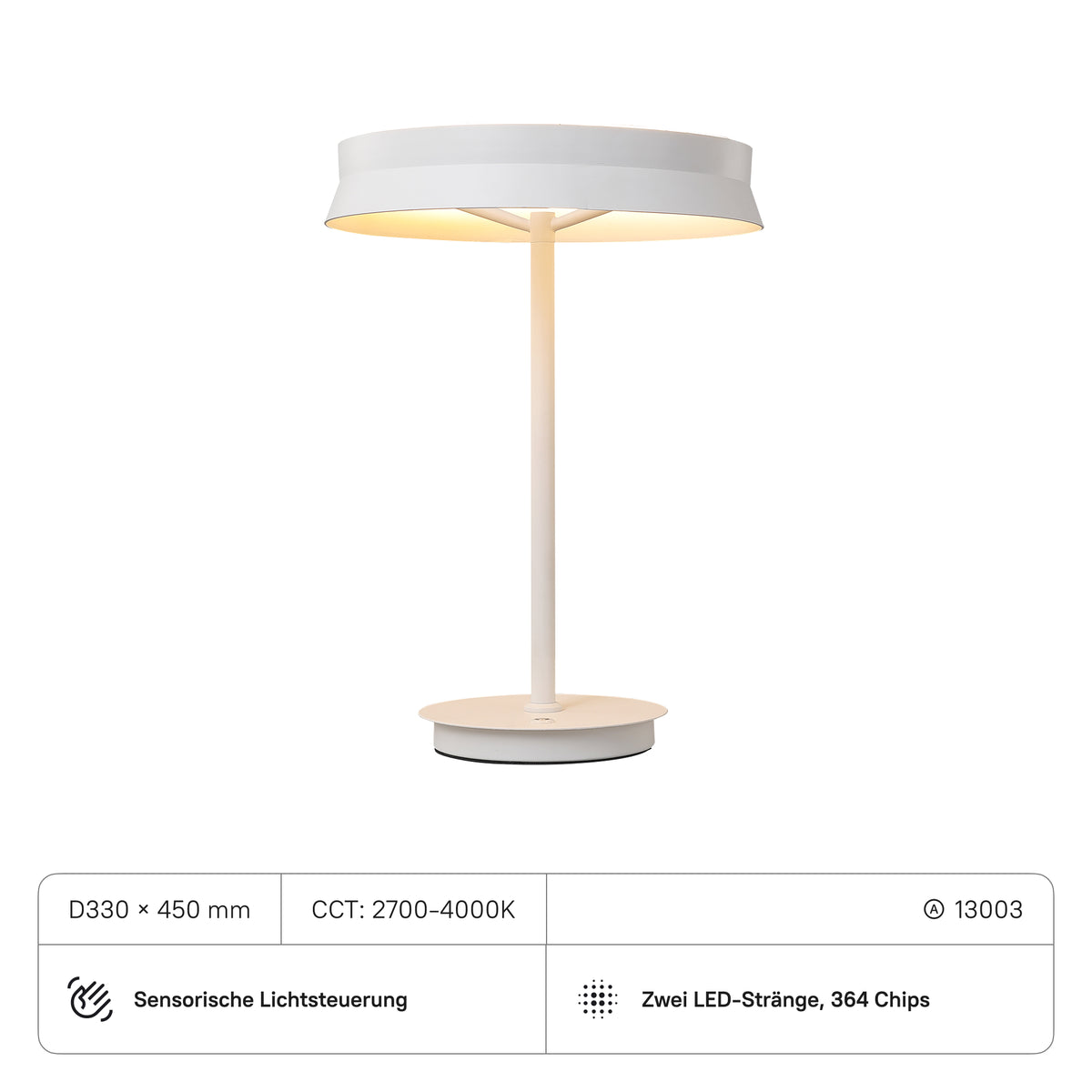 Tischlampe D330xH450 mm, 24W, CRI:90, CCT2700-4000K mit Sensor, 2400, Sand Mattweiss