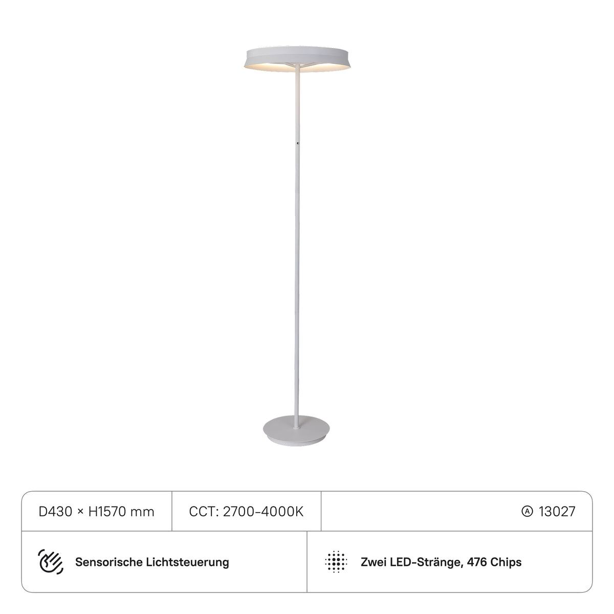 Stehlampe D430xH1570 mm, 36W, CRI:90, CCT2700-4000K mit Sensor, 3960, Sand Mattweiss