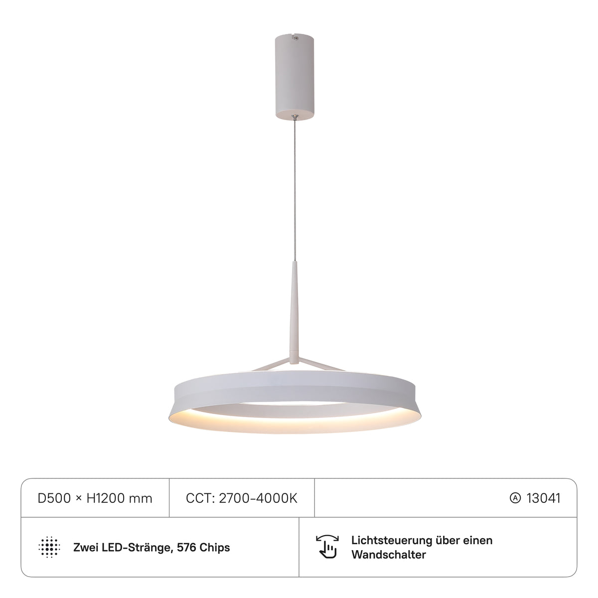 Kronleuchter D500xH1200 mm, 50W, CRI:90, CCT2700-4000K mit DIP-Schalter, 5500, Sand Mattweiss