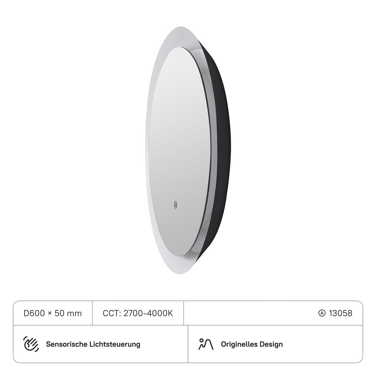 Spiegel D600x50 mm, 20W, CRI:90, CCT2700-4000K mit Sensor, 2000, Sand Mattschwarz