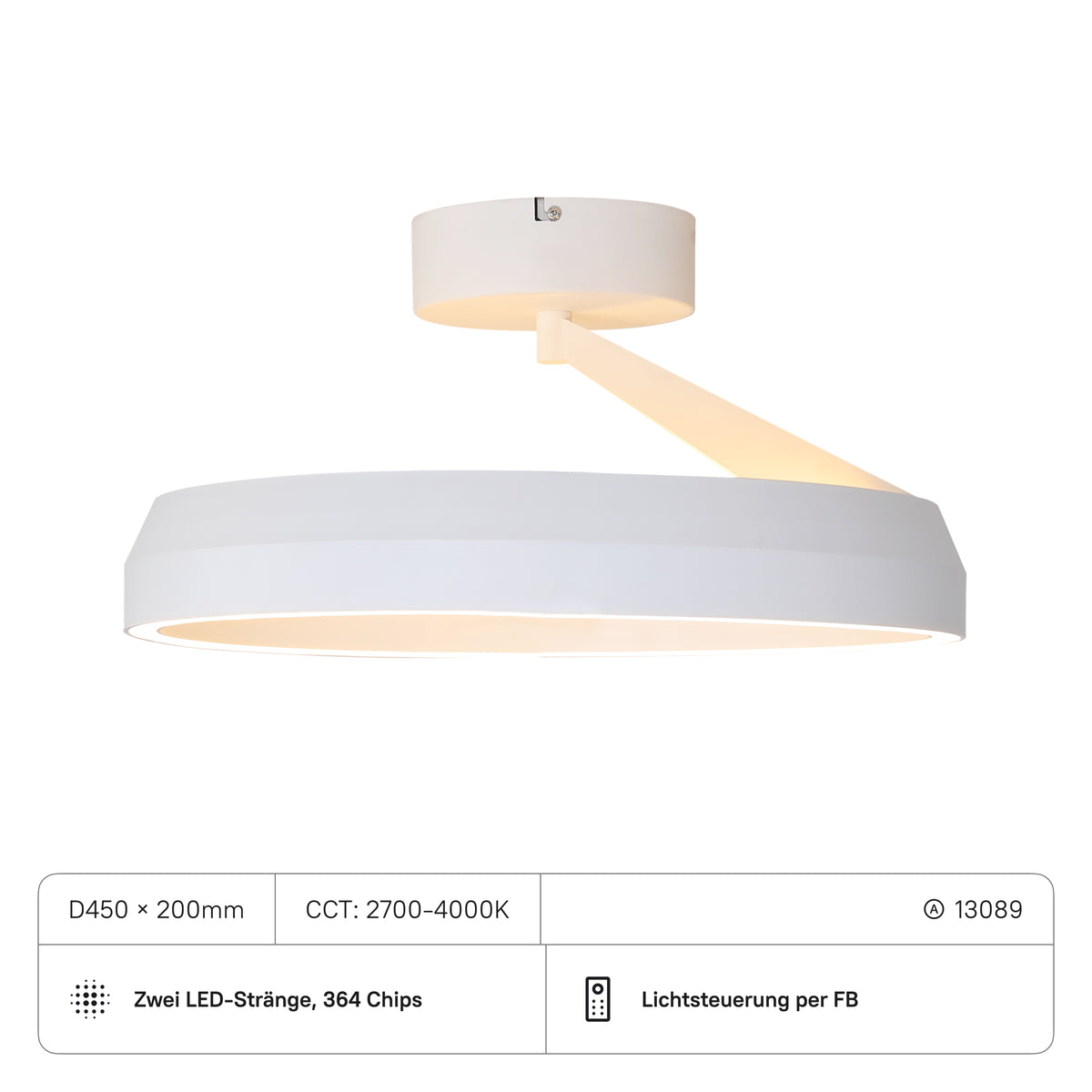 Deckenlampe D450x200 mm, 50W, CRI:90, CCT2700-4000K mit FB, 5500, Sand Mattweiss