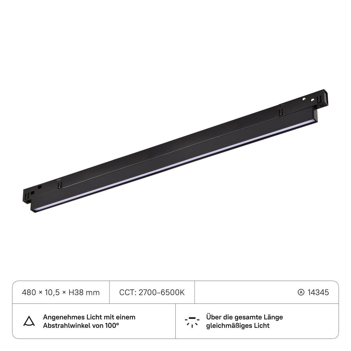 Flutlichter 480x10,5xH38, 14W, CRI:90, CCT2700-6500K, 382, 100 Grad, schwarz