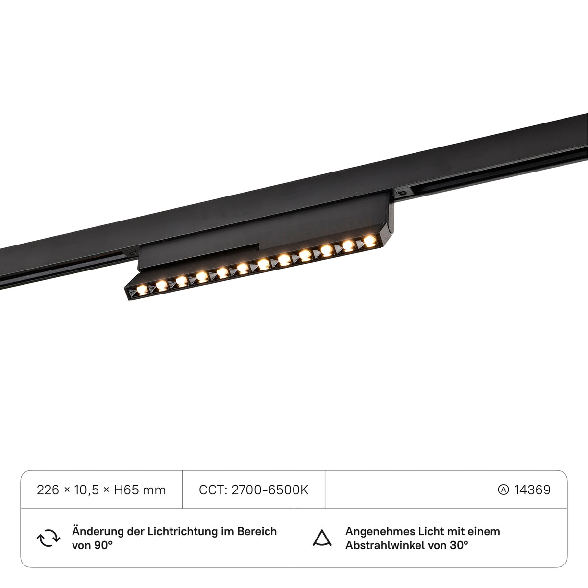 Klappbar Kühlergrill-Lampe 226x10,5x65, 8W, CRI:90, CCT2700-6500K, 408, 30 Grad, schwarz